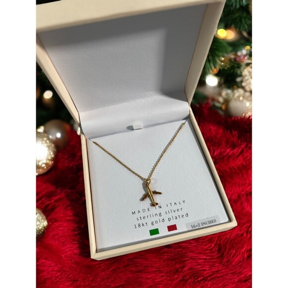 Mia Fiore Italy 18K Gold Plated Airplane Sterling Silver Necklace